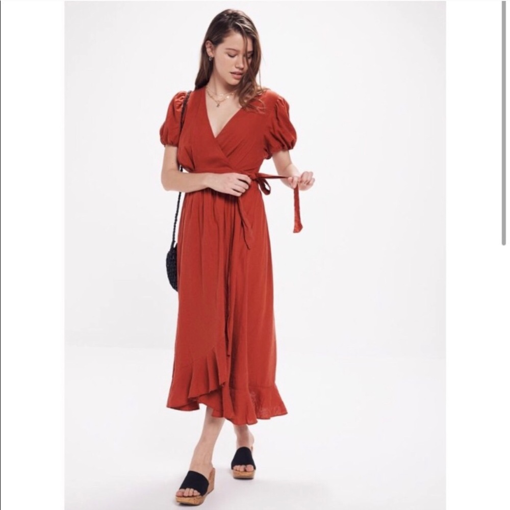 Urban Outfitters Rust Linen Wrap Dress